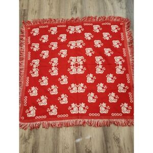 VTG Lord & Taylor‎ Teddy Bear Baby Blanket Fringe Edges Red And White Reversible
